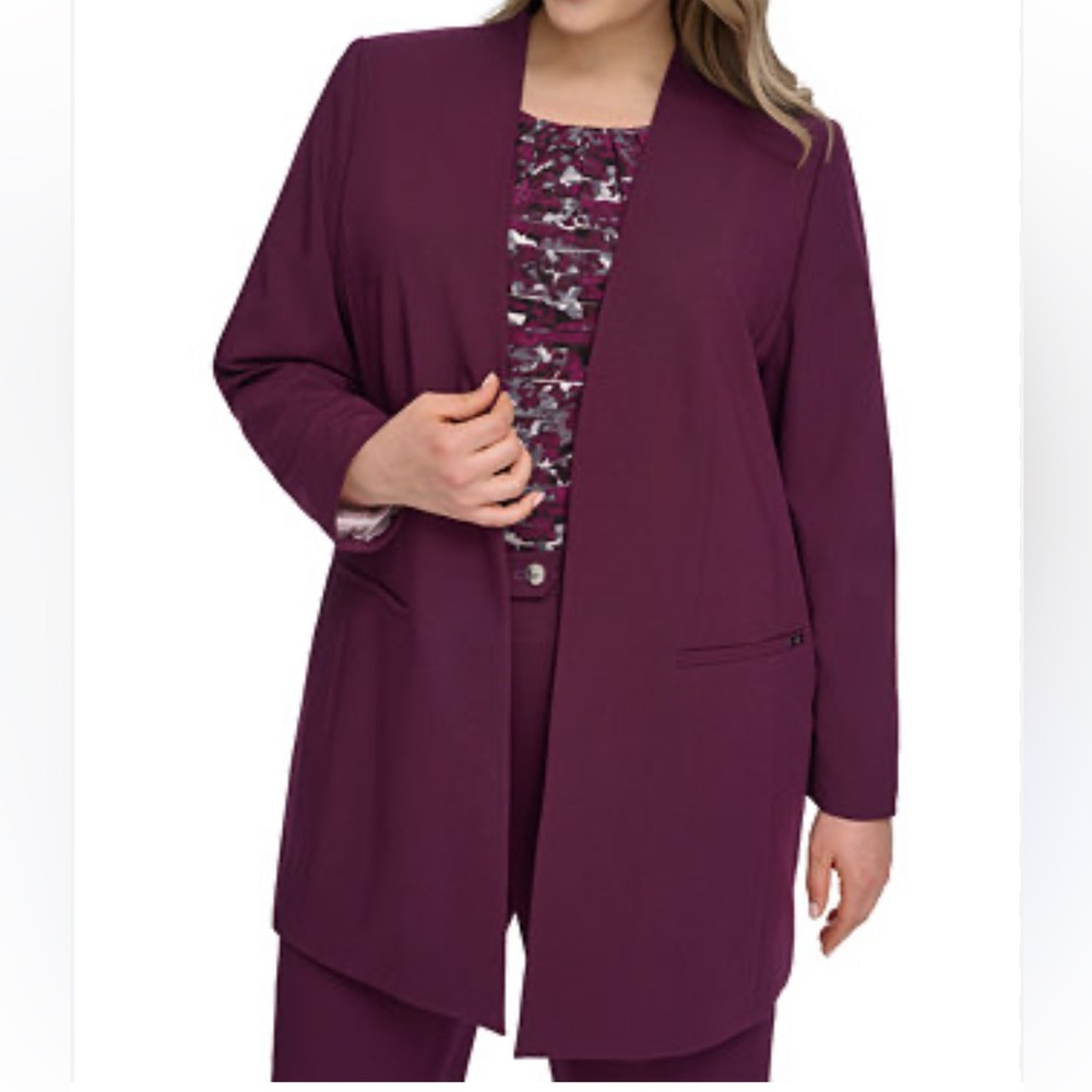 CALVIN KLEIN Plus size Women's Roll Sleeve Open Front blazer